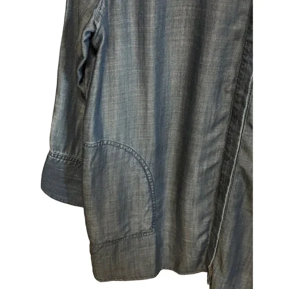 Chico’s size 3 (XL) blue button front long sleeve pockets tunic top - Picture 2 of 7